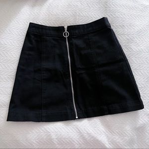 H&M Black Denim High Waisted Zippered A-Line Skirt